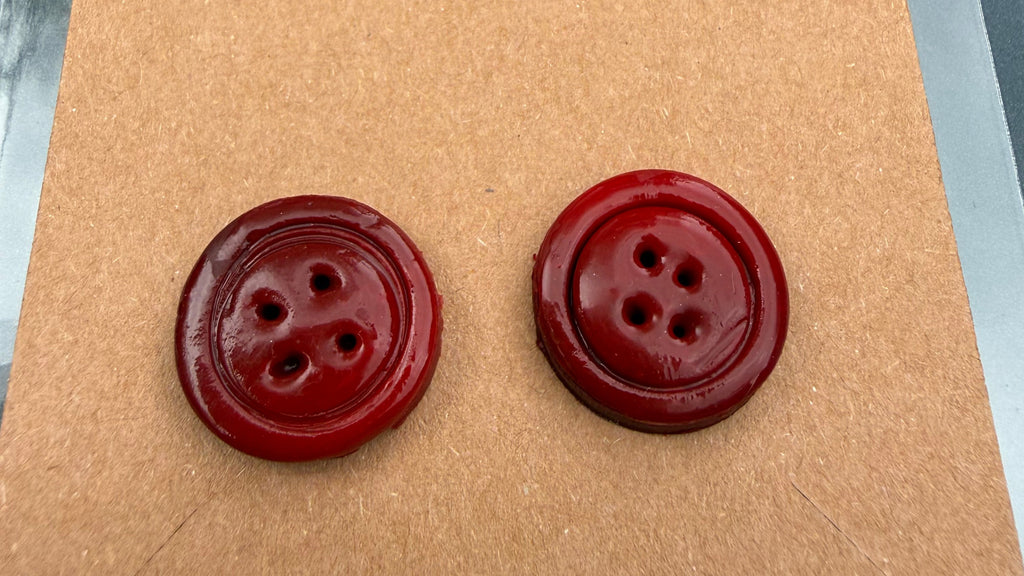 Vampire Blood Red Button Clip-On Earrings