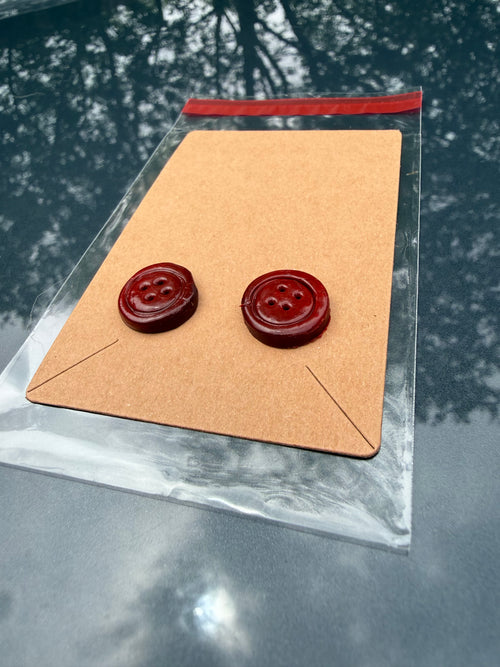 Vampire Blood Red Button Clip-On Earrings
